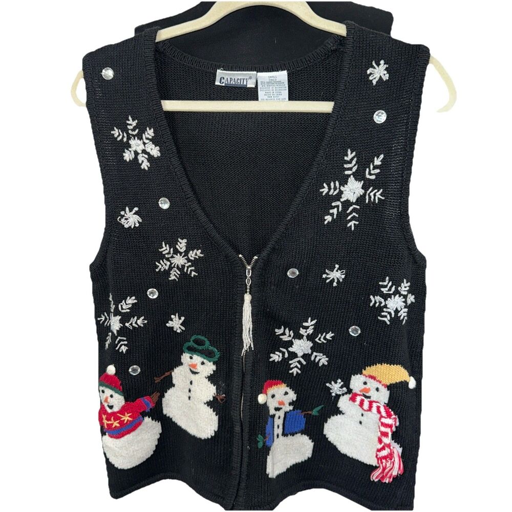 CAPACITY Women’s Holiday Christmas winter Snowman snowflake Vest Vintage Small